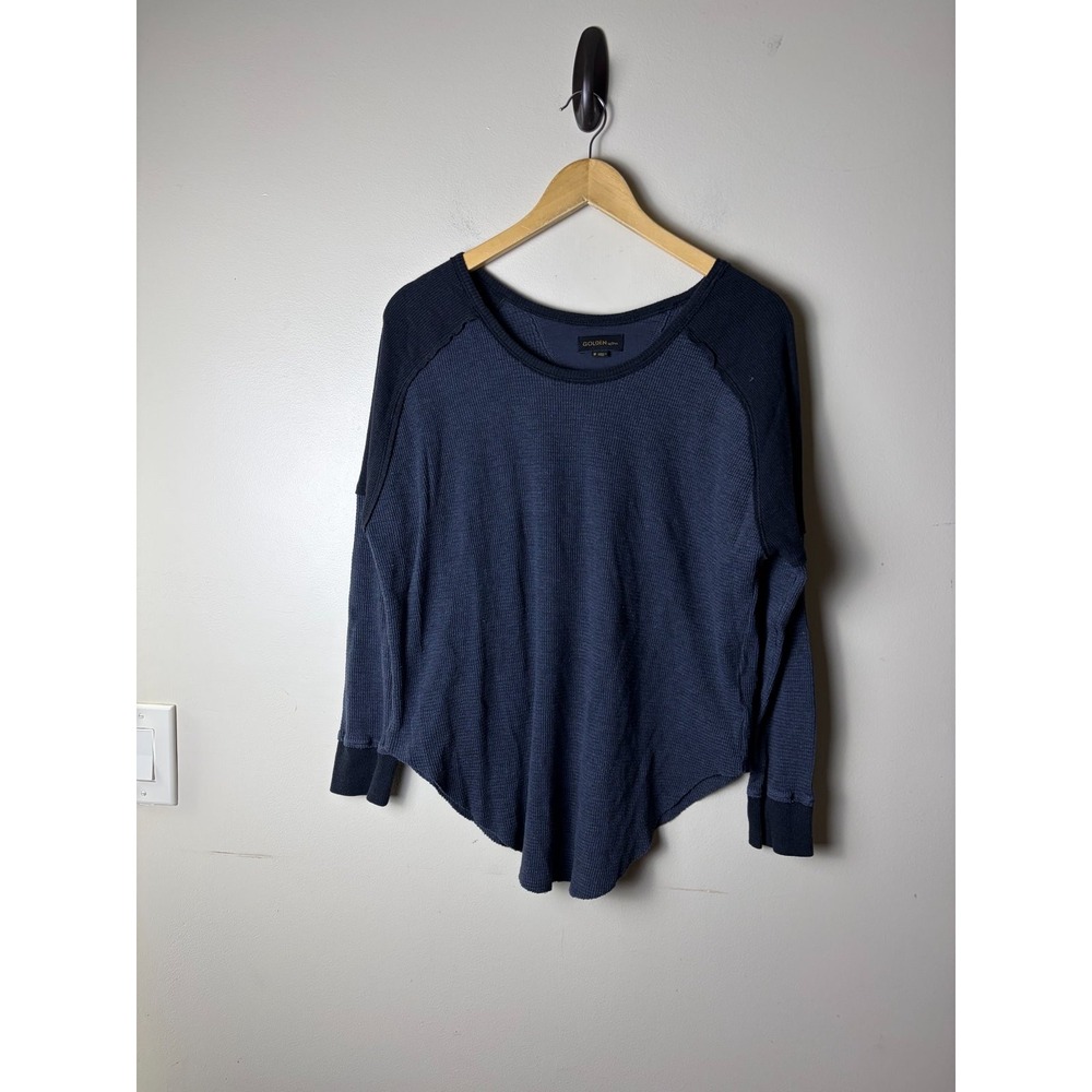 Golden by TNA Women's Blue Waffle Knit Long Sleeve Top Medium